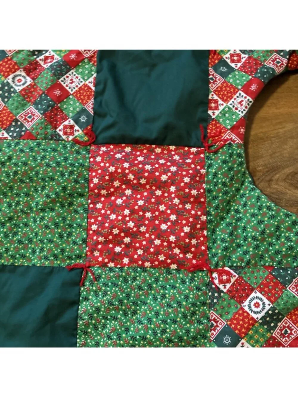 Homemade Christmas tree Quilted Skirt Green & Red With Ruffle
